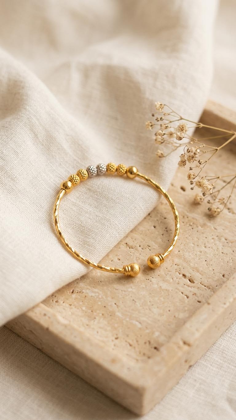 Gold plated Adjustable bangle with beads