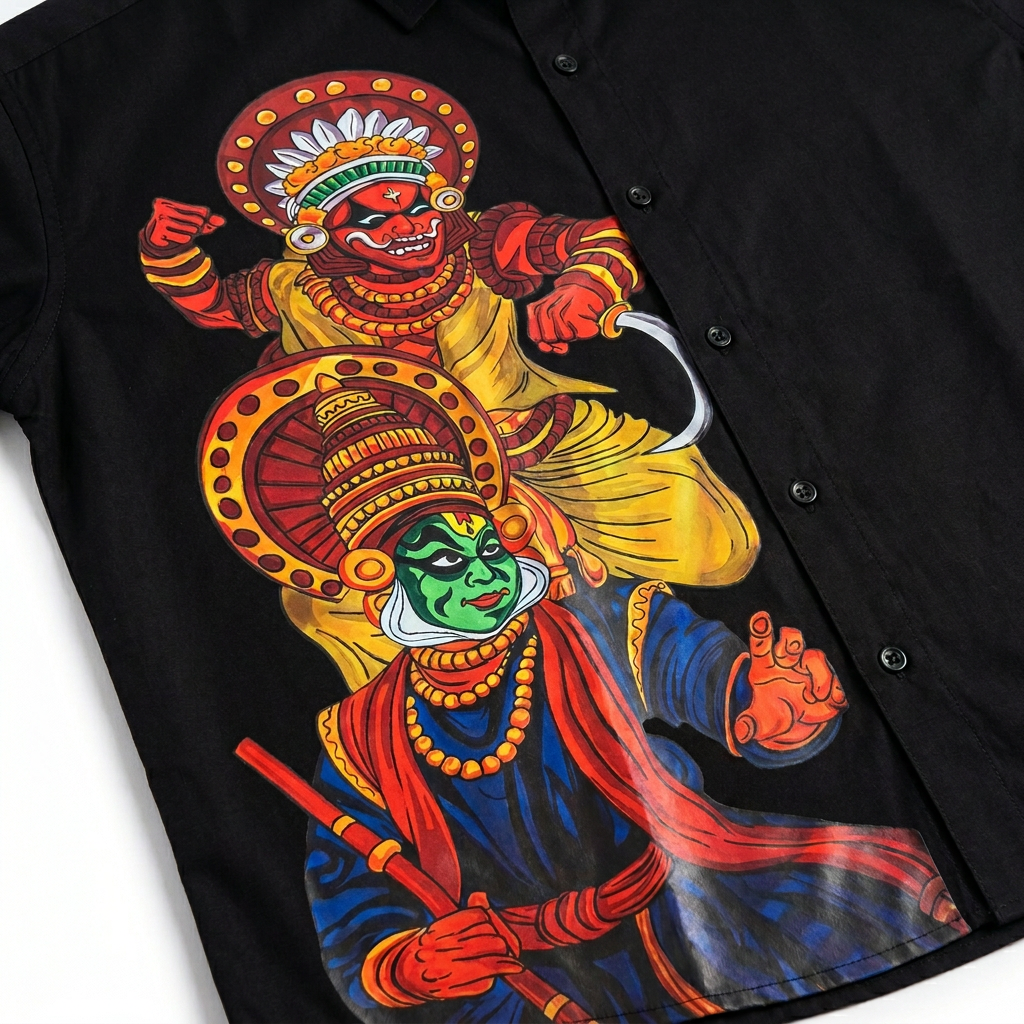 The Midnight Heritage: Kathakali & Theyyam Fusion Shirt