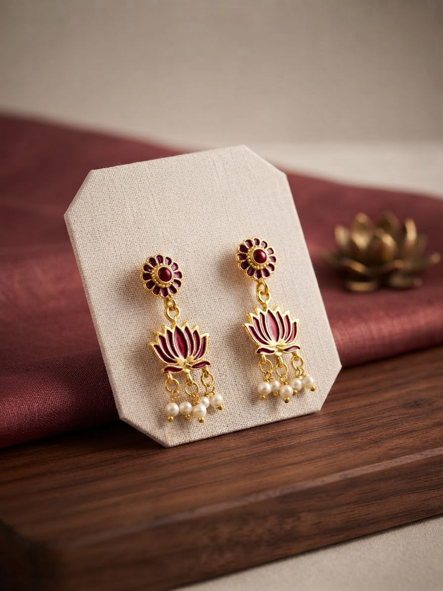Lotus Pearl Drop Earrings