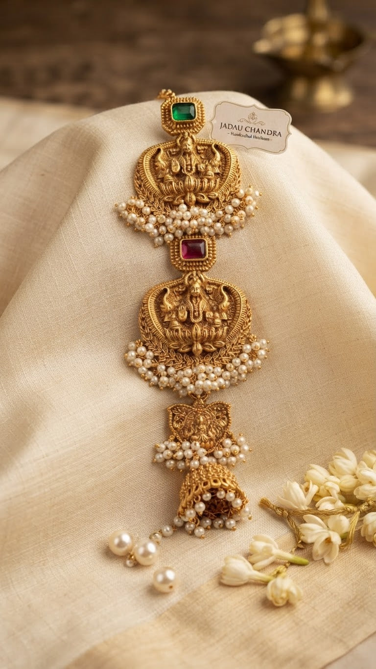 Grand Antique Gold Gaja Lakshmi Temple Hair Accessory (Jada Billa)