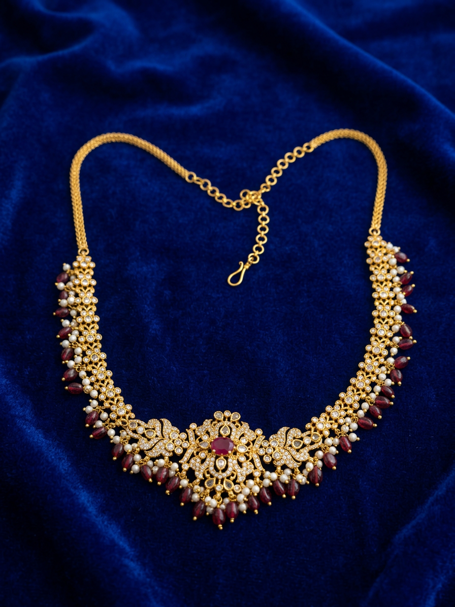 Regal CZ & Ruby Drop Bridal Waist Belt