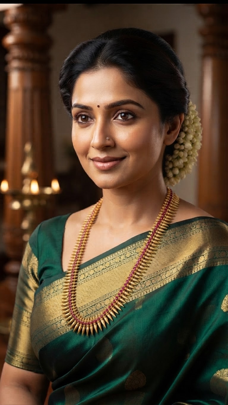 Gold Plated Traditional Mullamuttu mala with Ruby stones