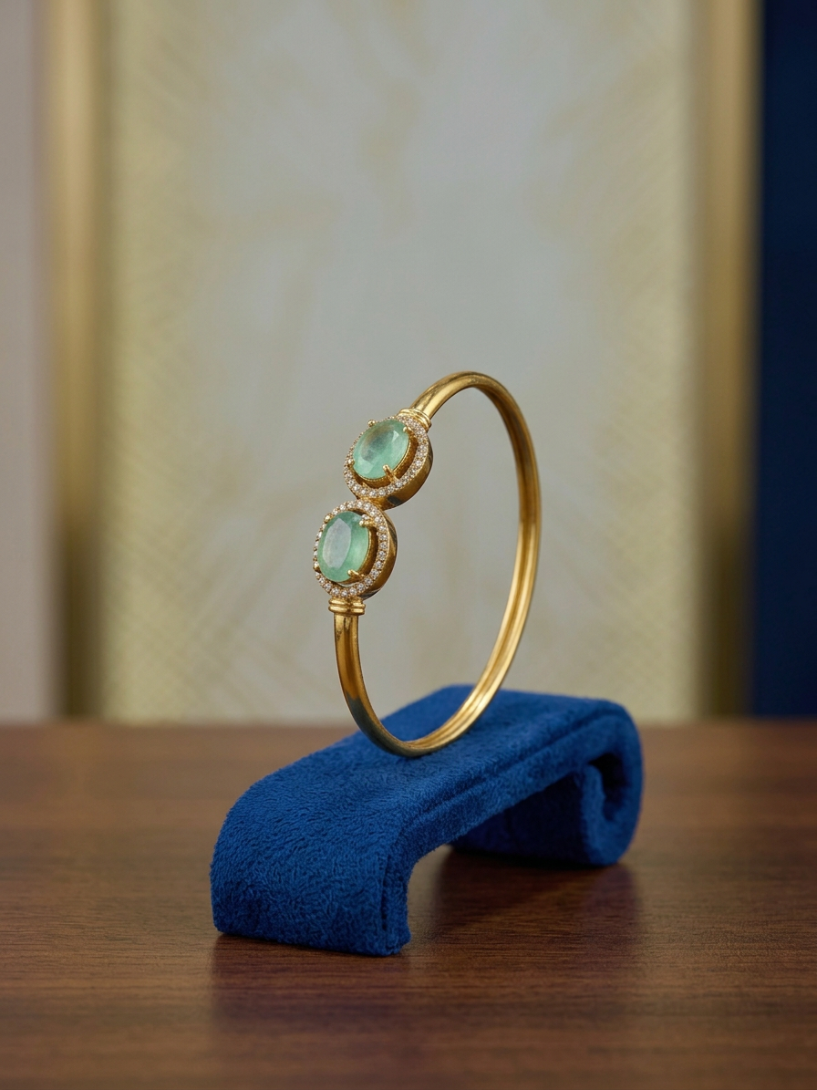 Elegant Gemstone & CZ Halo Open Cuff Bangle