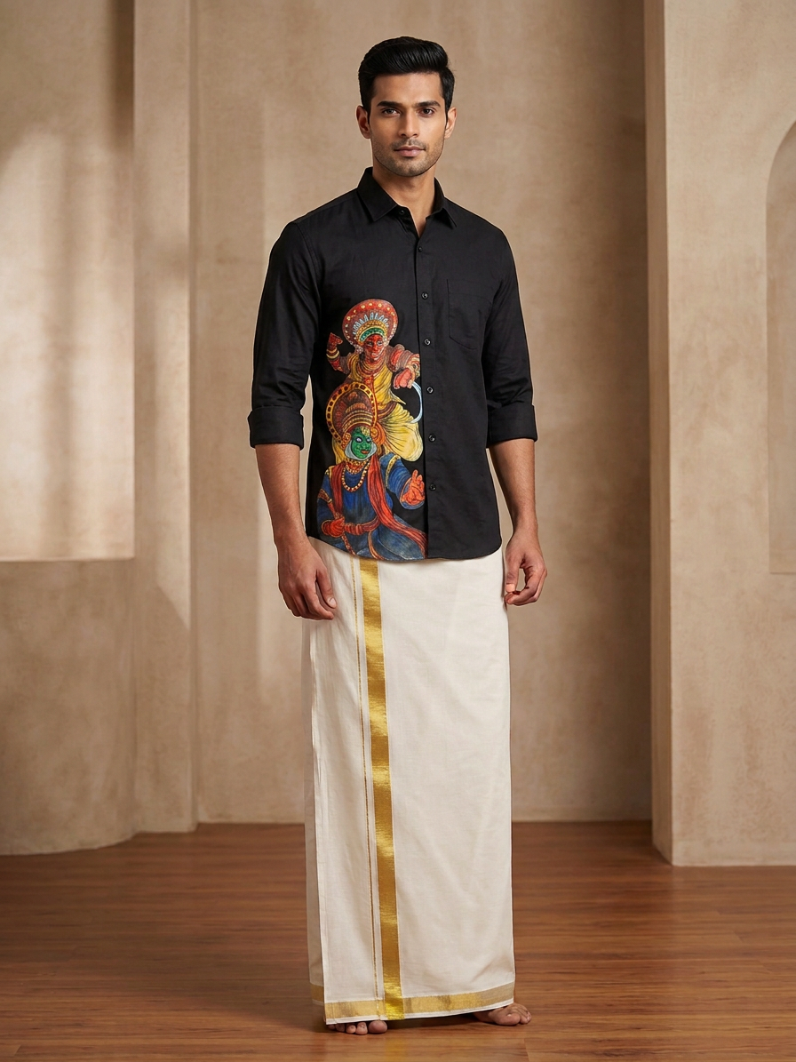 Regal Ivory: Off-White Cotton Kasavu Mundu with Solid Gold Zari