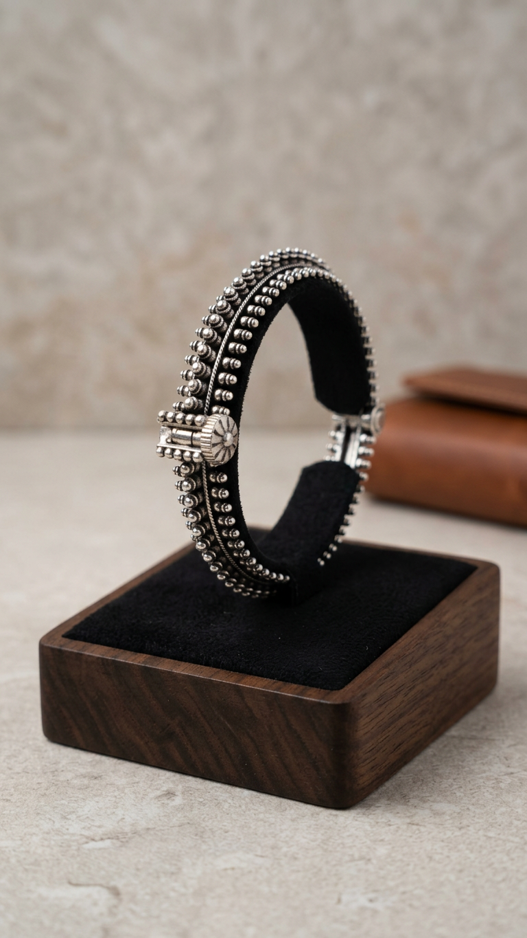 Vintage Oxidized Silver Rawa Work Tribal Kada