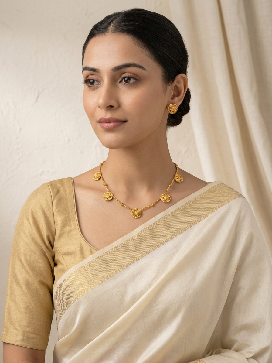 Minimalist Gold Floral Disc Necklace Set