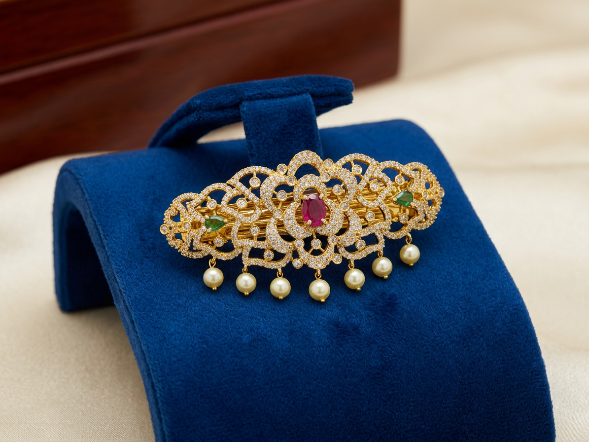 Regal Floral CZ & Gemstone Bridal Hair Clip (Jada Billa)