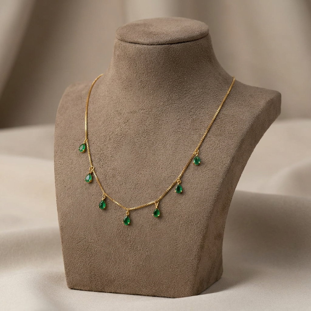 Delicate Gold-Plated Emerald Green Teardrop Necklace
