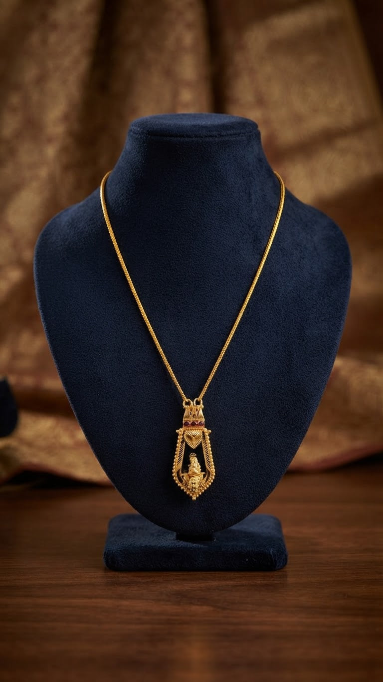 Gold plated Green Palaka with Lord Kriahna Pendant Necklace