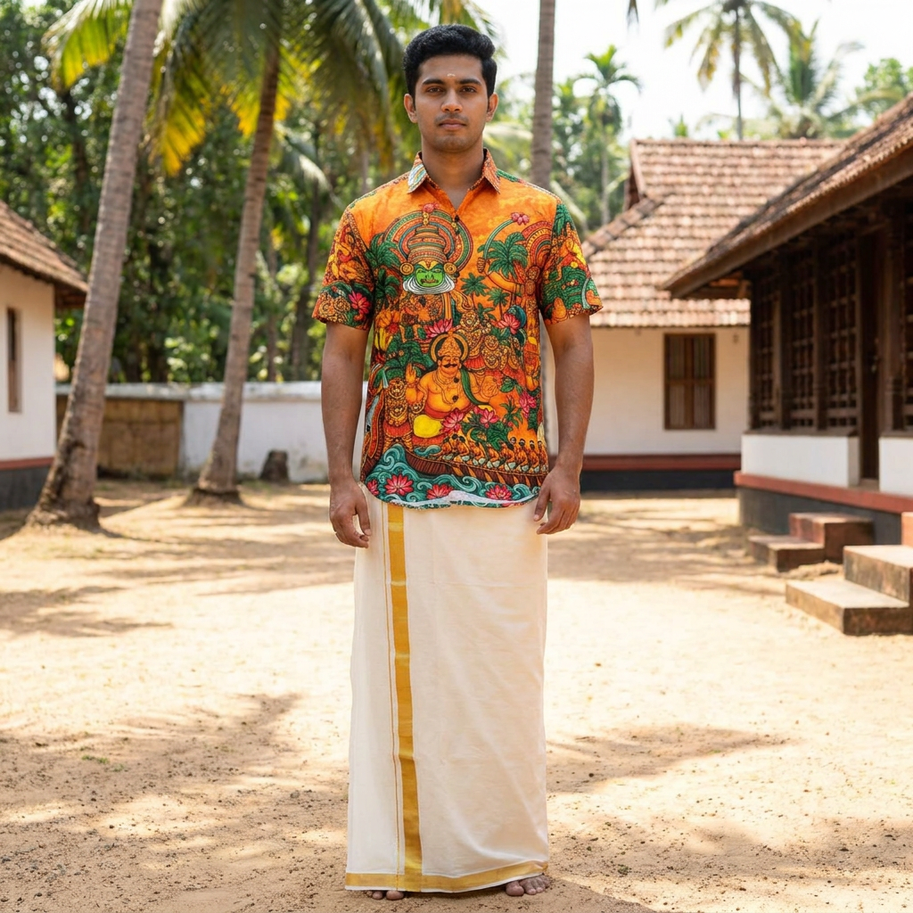 The Kerala Heritage Mural Print Shirt