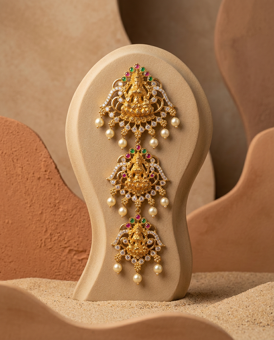 Gold Goddess Lakshmi Arch Three-Tiered Jada Billa