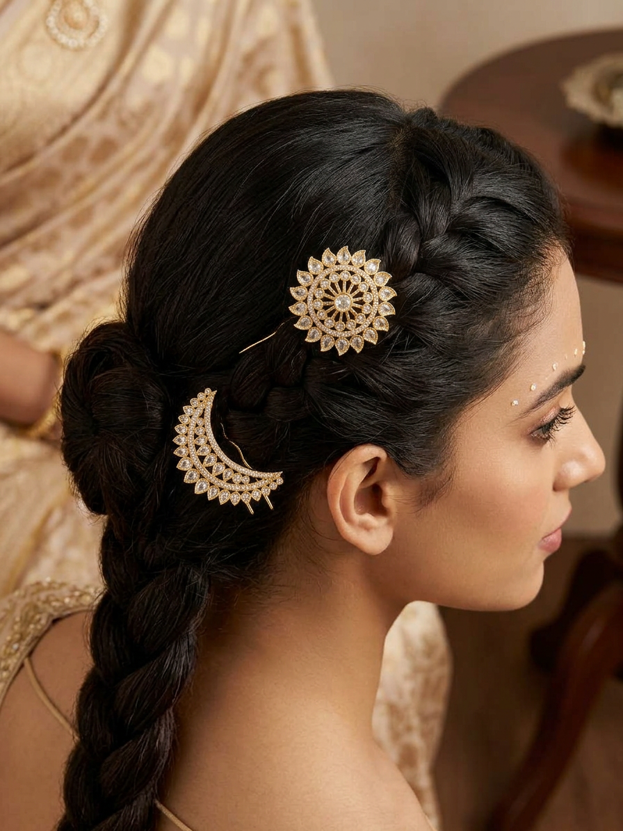 Gold Surya & Chandra Pirai Sun & Moon Hair Accessories