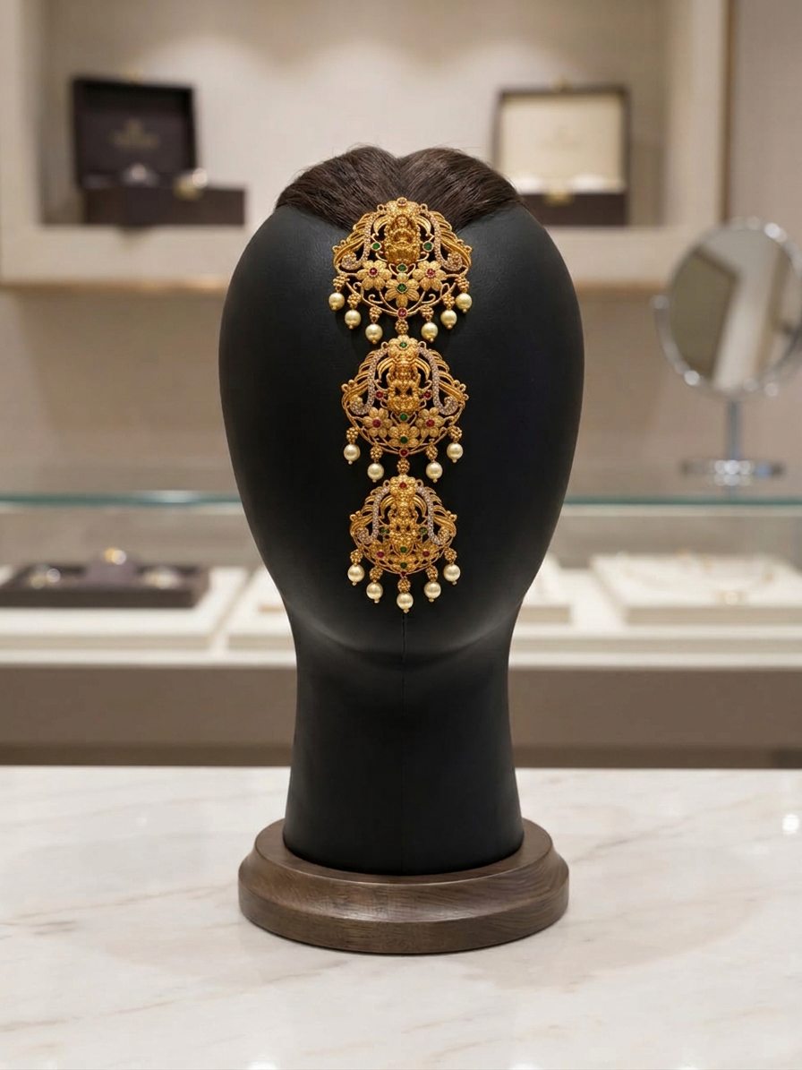 Antique Gold Lakshmi Multi-Tiered Hair Accessory (Jada Billa)
