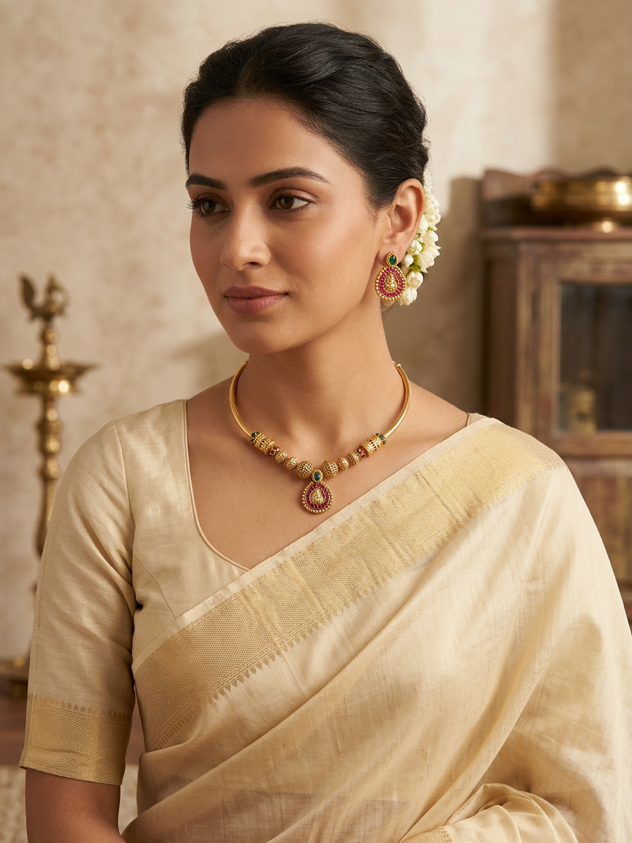 Antique Gold Lakshmi Teardrop Temple Necklace Set