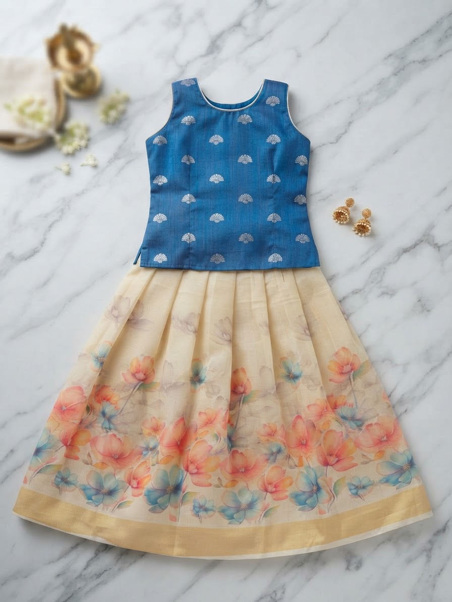 Kerala Blossom Pattu Pavada Set
