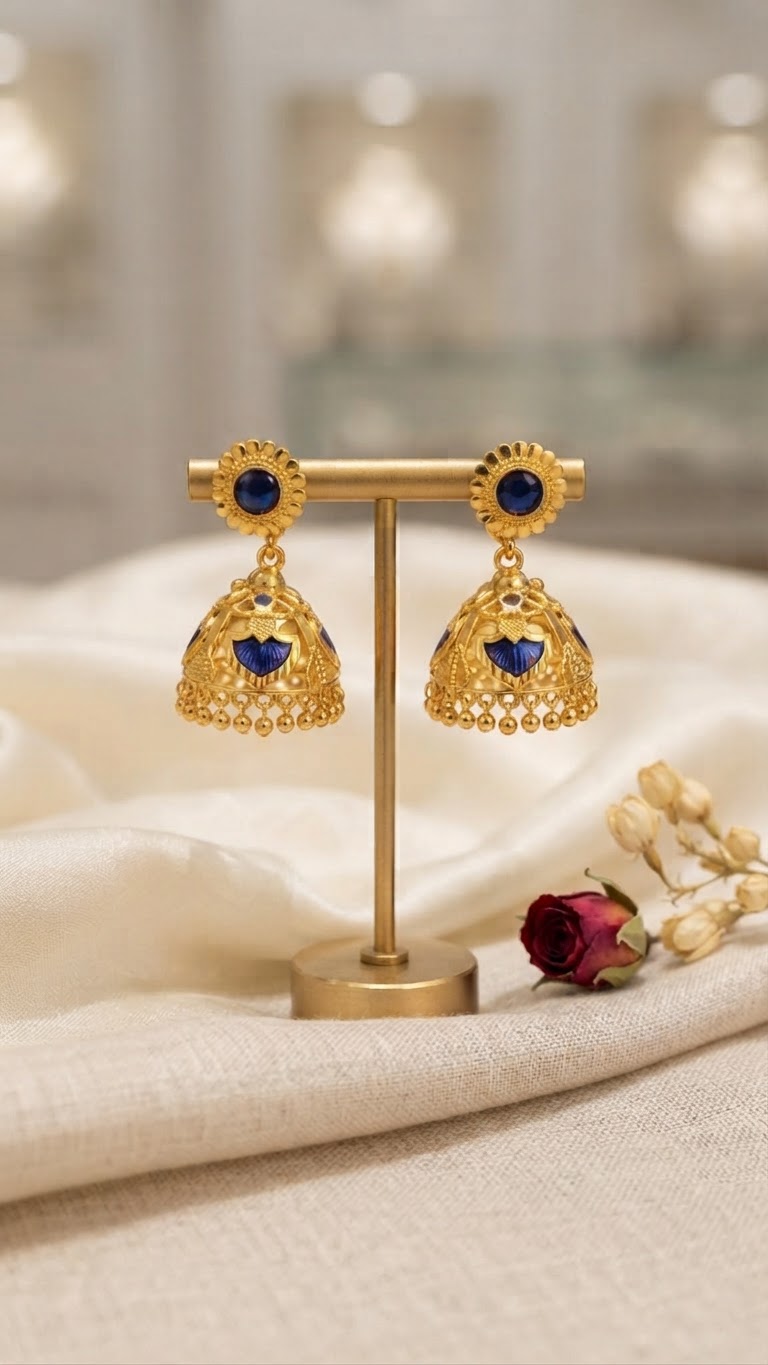 Traditional Kerala Gold Red Palakka Jhumka Earrings