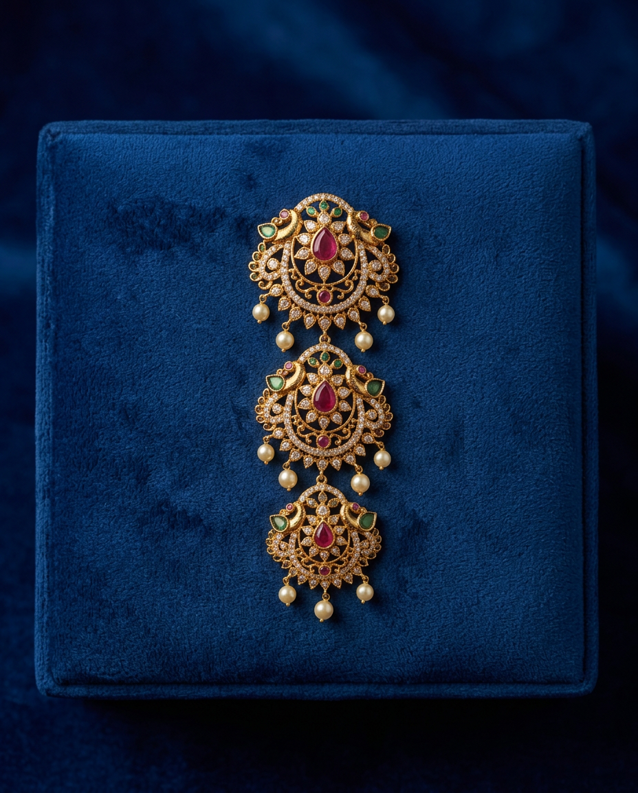 Gold Teardrop Ruby & Peacock Three-Tiered Jada Billa