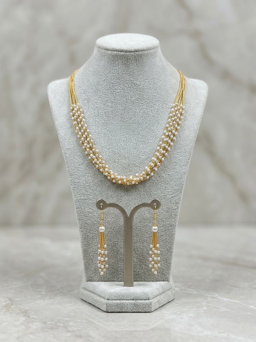 Elegant Layered Pearl & Gold Choker Set