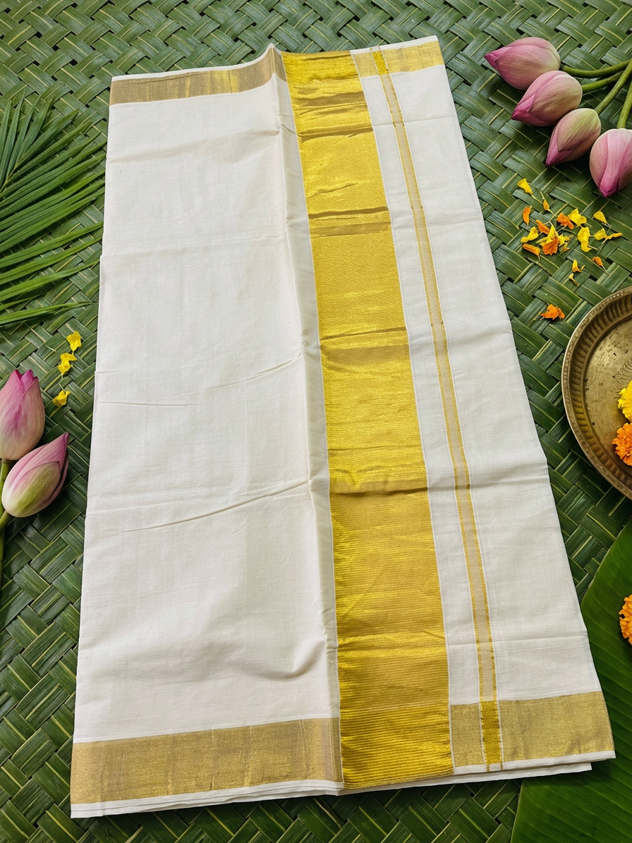 Timeless Heritage: Pure Cotton Broad Border Kasavu Saree