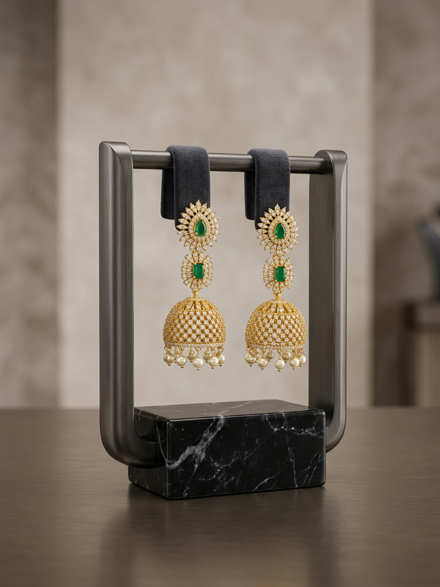 Rajputana Royal CZ Long Jhumka Earrings