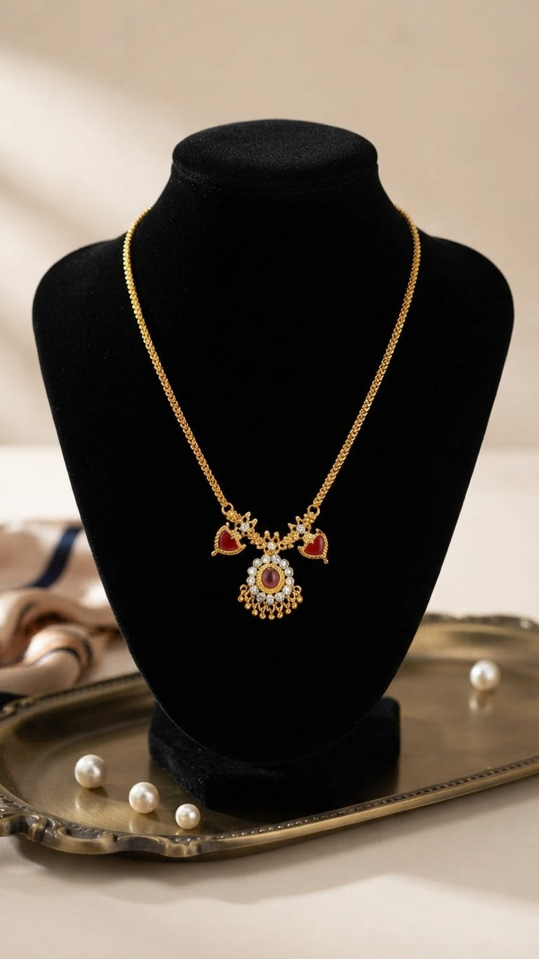 Gold plated Traditional Red Palaka Necklace