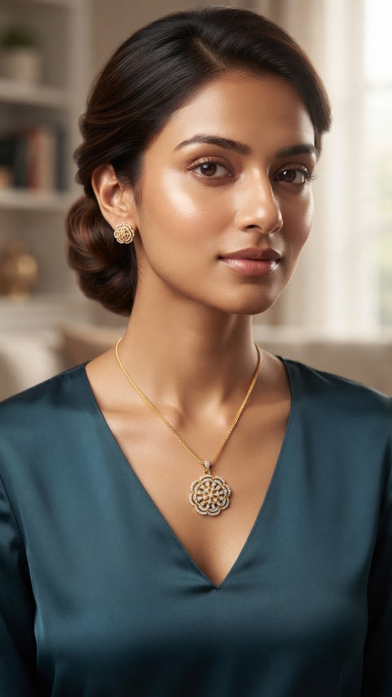 Elegant Gold & CZ Floral Pendant Set