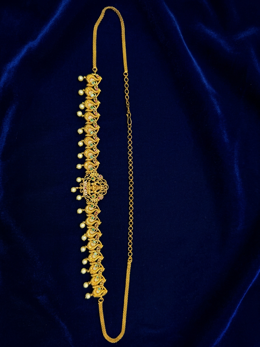 Antique Gold Lakshmi & Peacock Motif Bridal Vaddanam