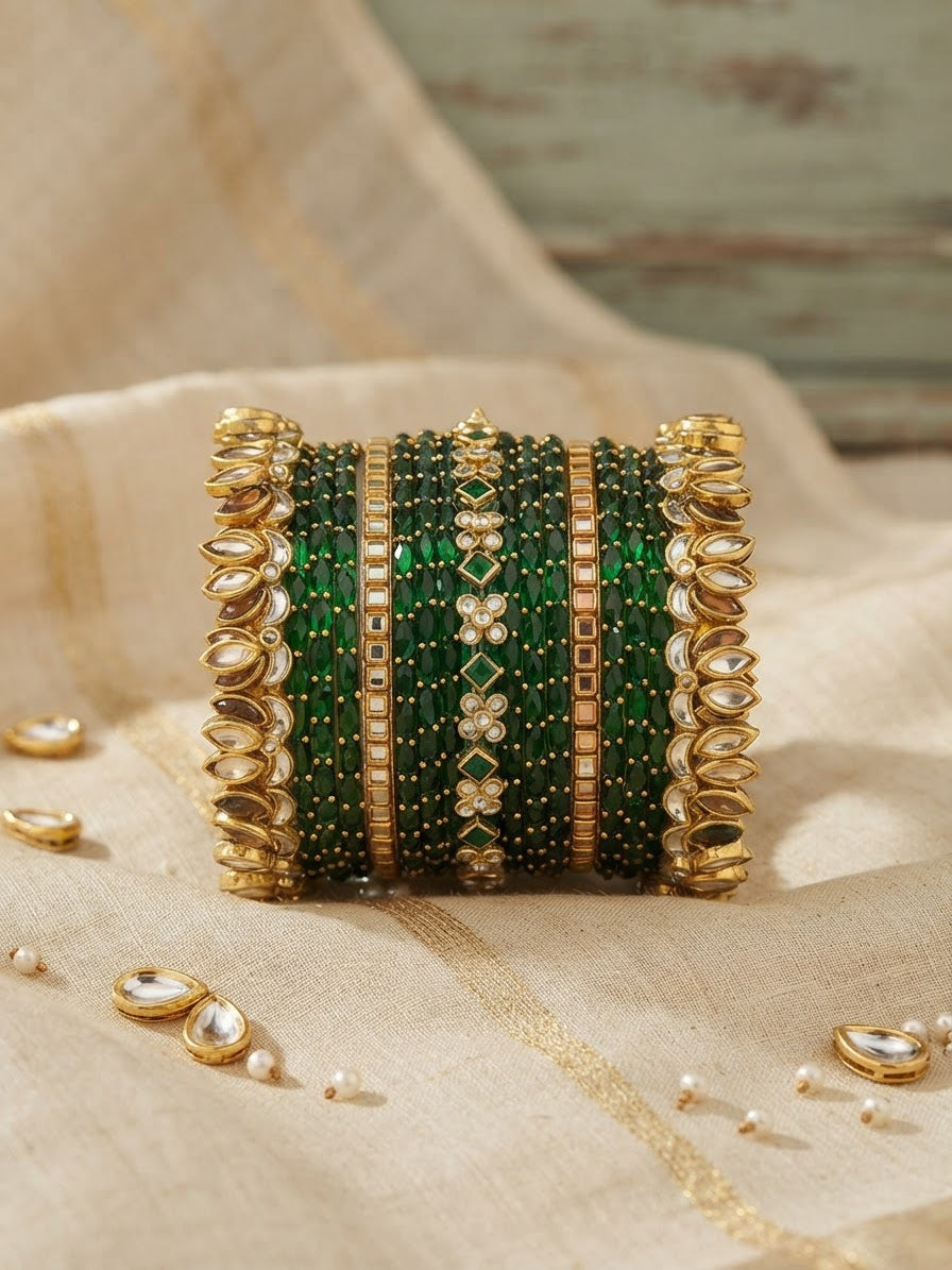 Mix & Match Glass & Kundan Bangle Combo Set