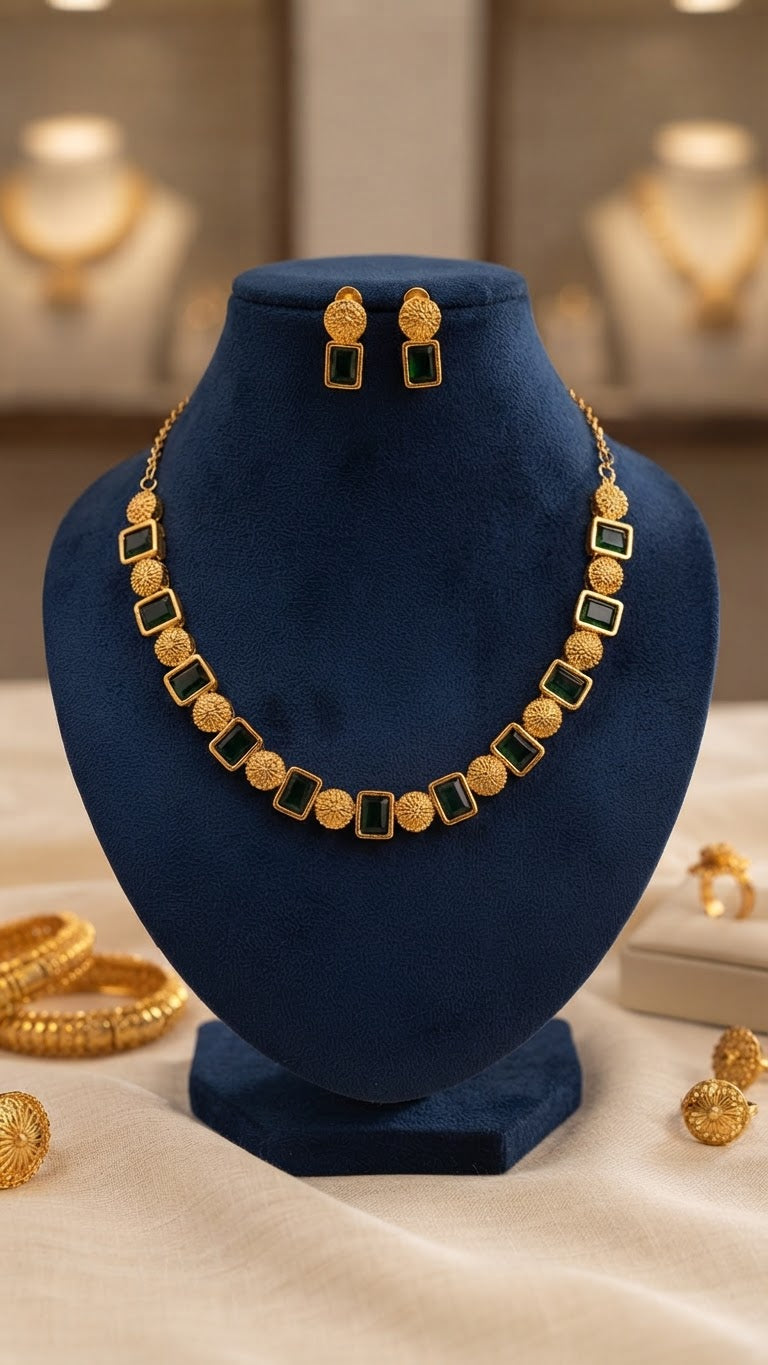Gold plated Emerald Green Necklace set