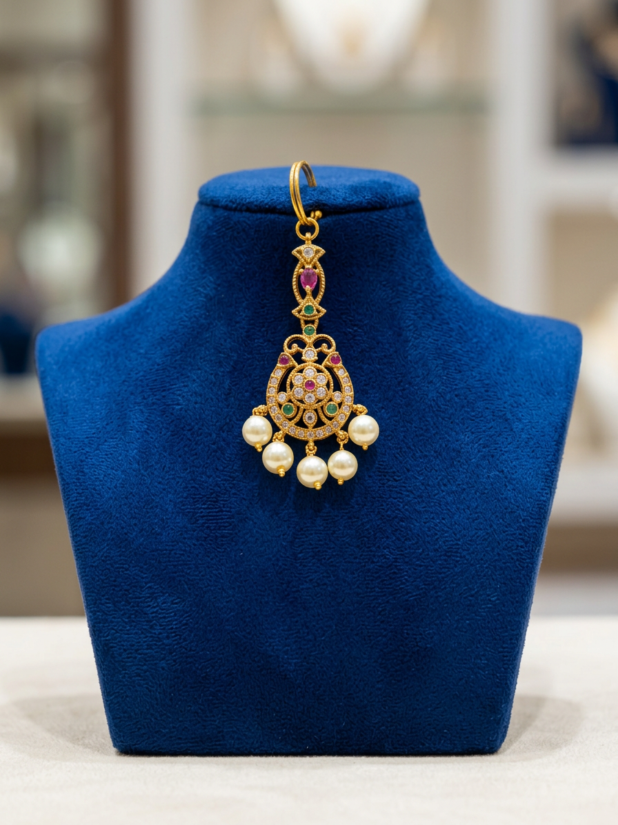 Dainty Floral Pearl Drop Maang Tikka