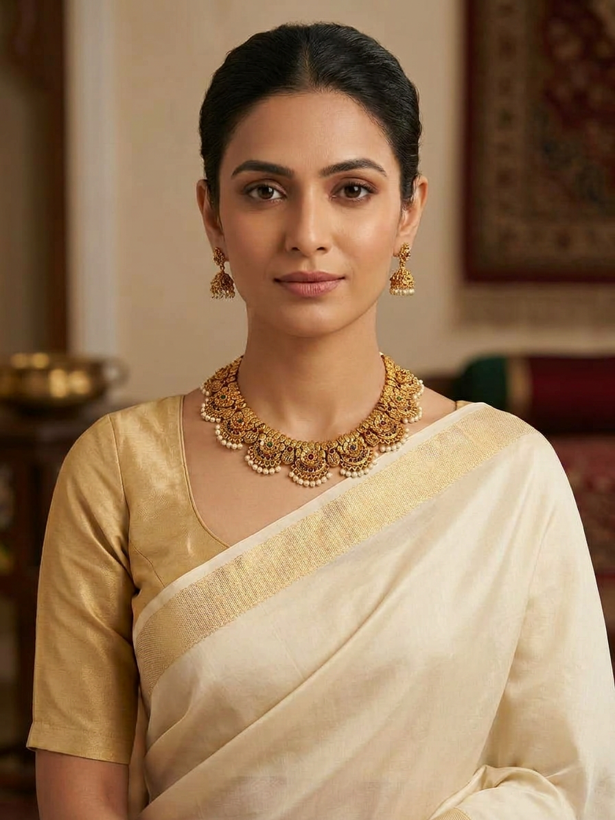 Antique Gold Ruby Emerald Choker & Jhumka Set