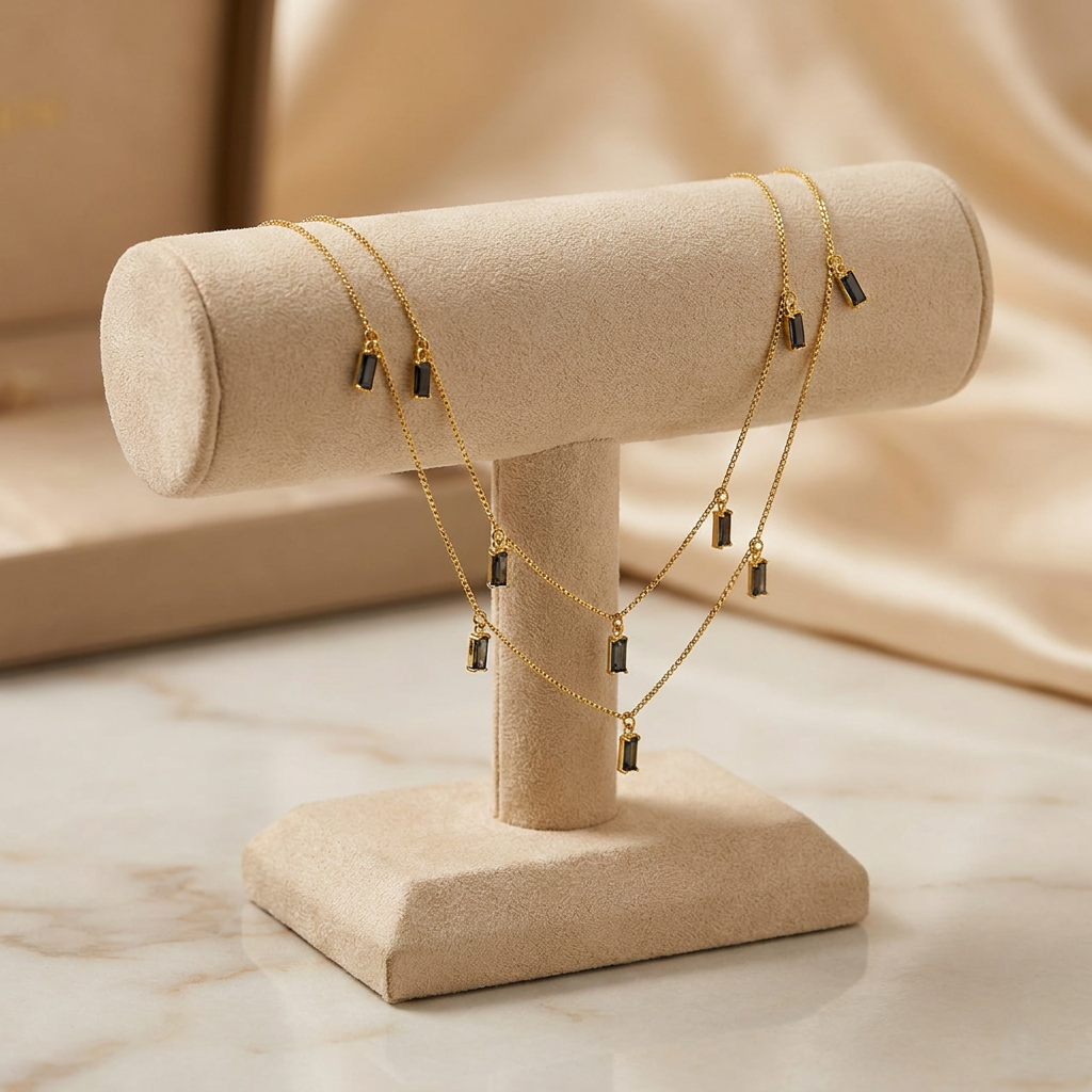 Minimalist Gold-Plated Baguette Black Stone Anklets (Kolusu/Payal)