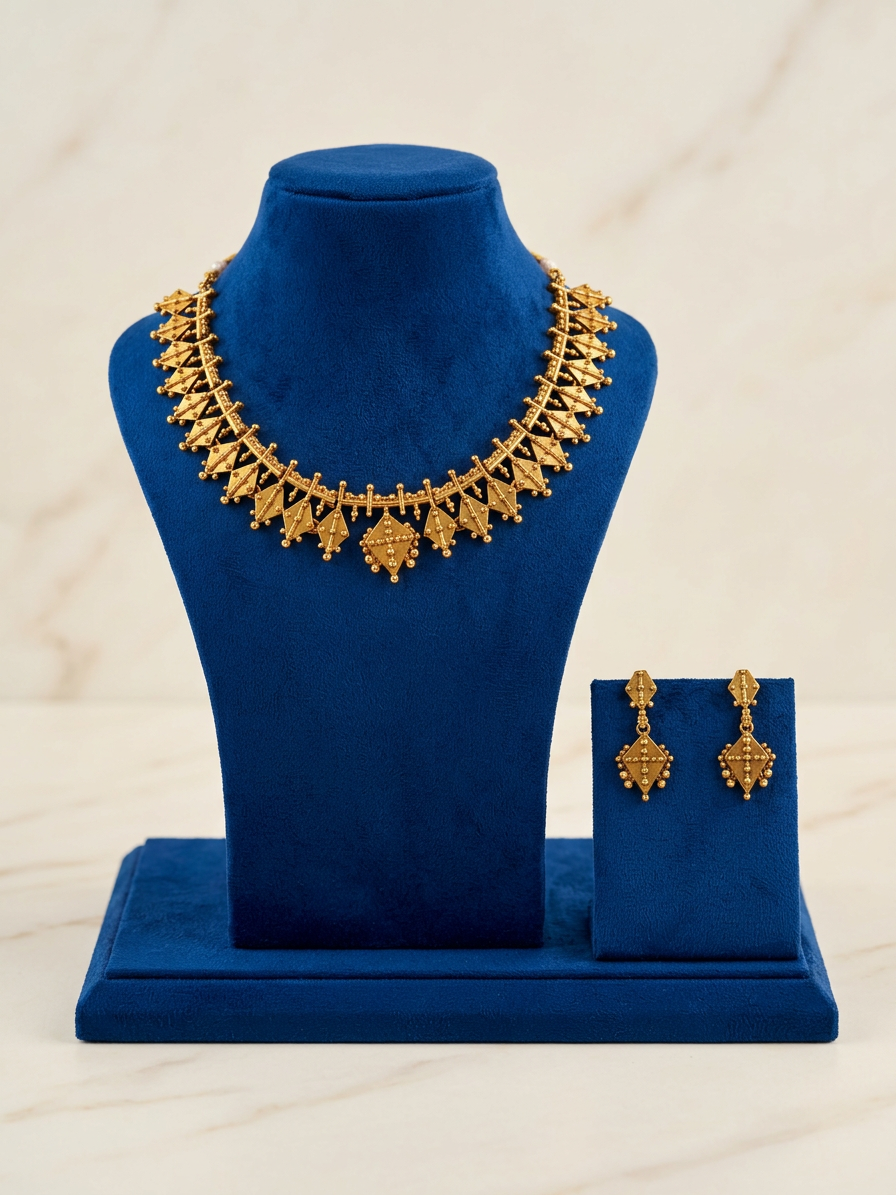 Geometric Antique Gold Diamond-Motif Choker & Earrings Set