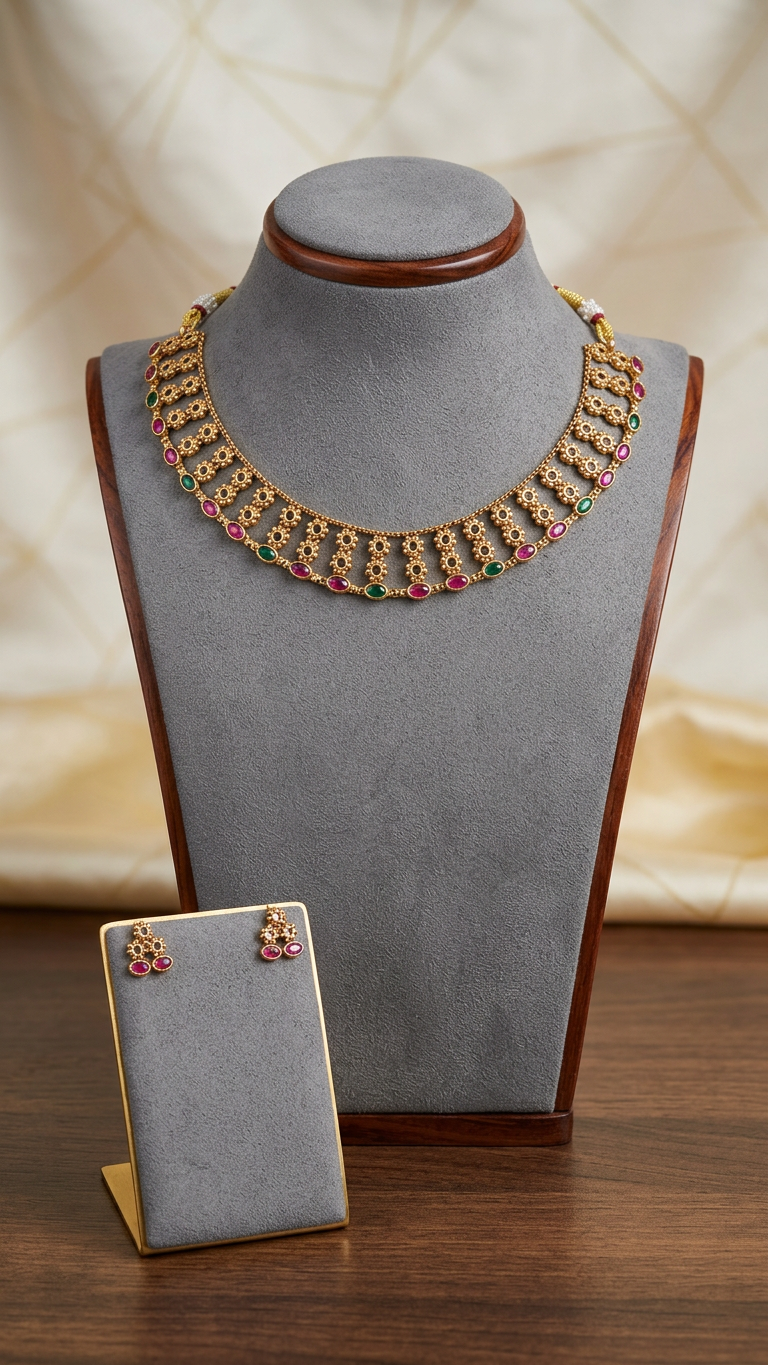 Traditional Antique Gold Floral Lattice Kemp Choker Set