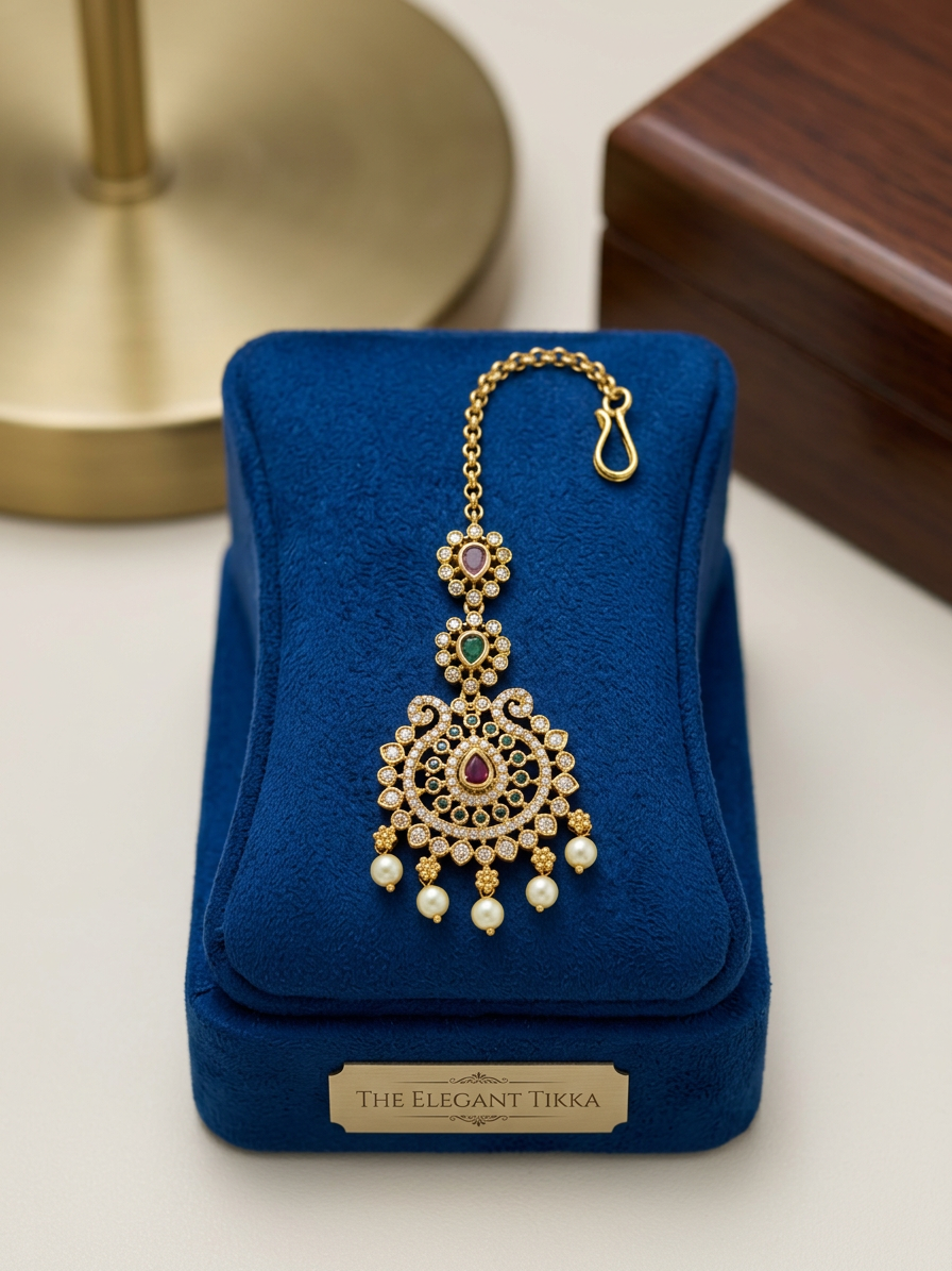The Elegant Floral CZ & Gemstone Maang Tikka