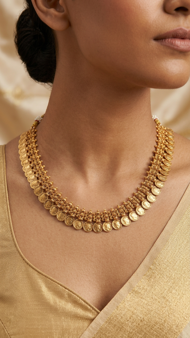 Traditional Antique Gold Kasu Mala Choker Set