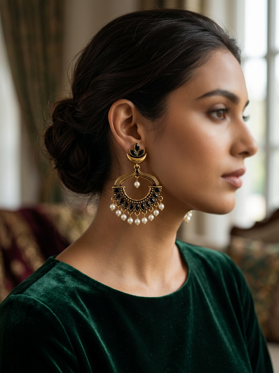 Antique Gold Chandbali Earrings