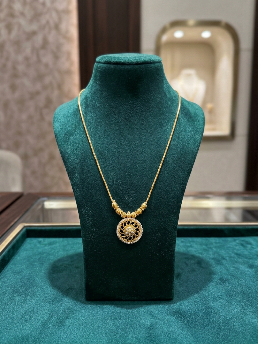 Contemporary Gold & CZ Floral Mandala Pendant Necklace