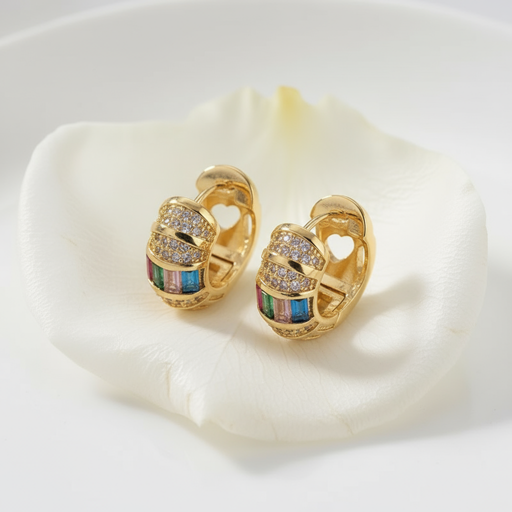 Contemporary gold and stones earring