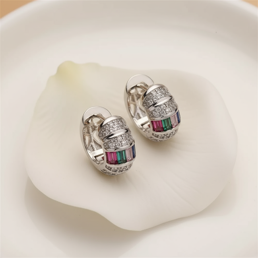 Contemporary gold and stones earring