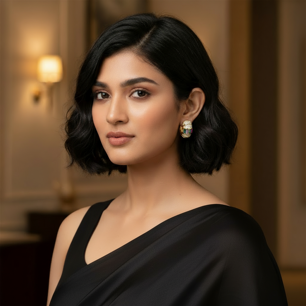 Contemporary gold and stones earring