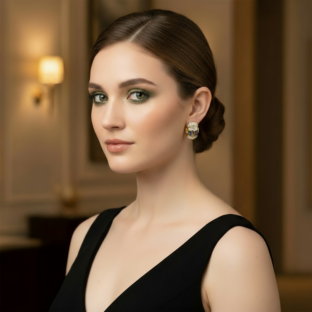 Contemporary gold and stones earring