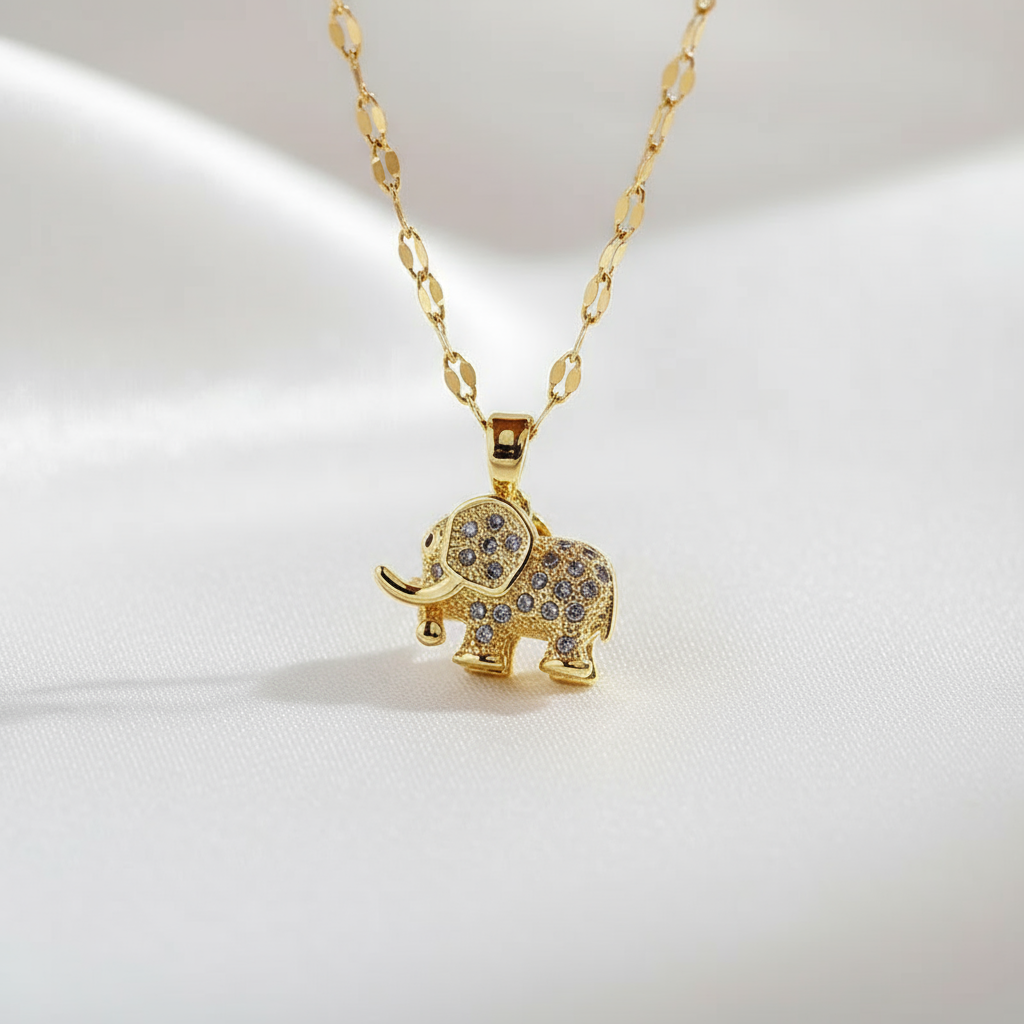 Gold and Stones Elephant Pendant Necklace