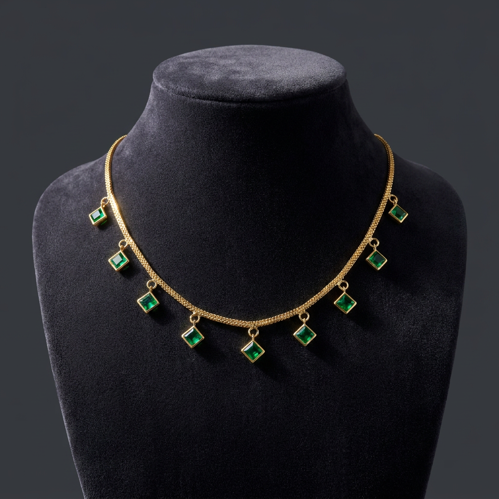 Haritha Emerald Green Geometric Gold Choker Necklace