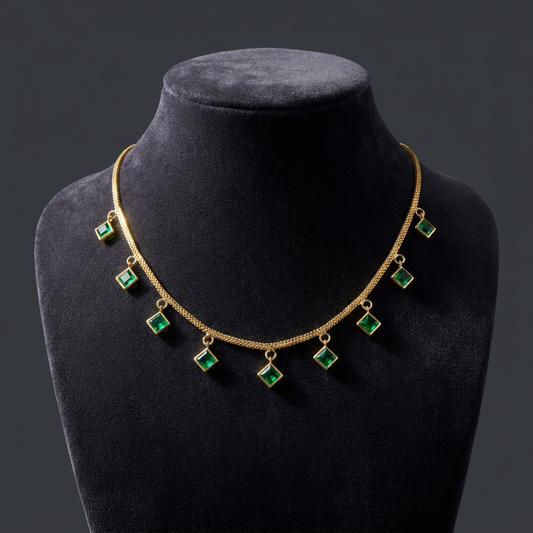 Haritha Emerald Green Geometric Gold Choker Necklace