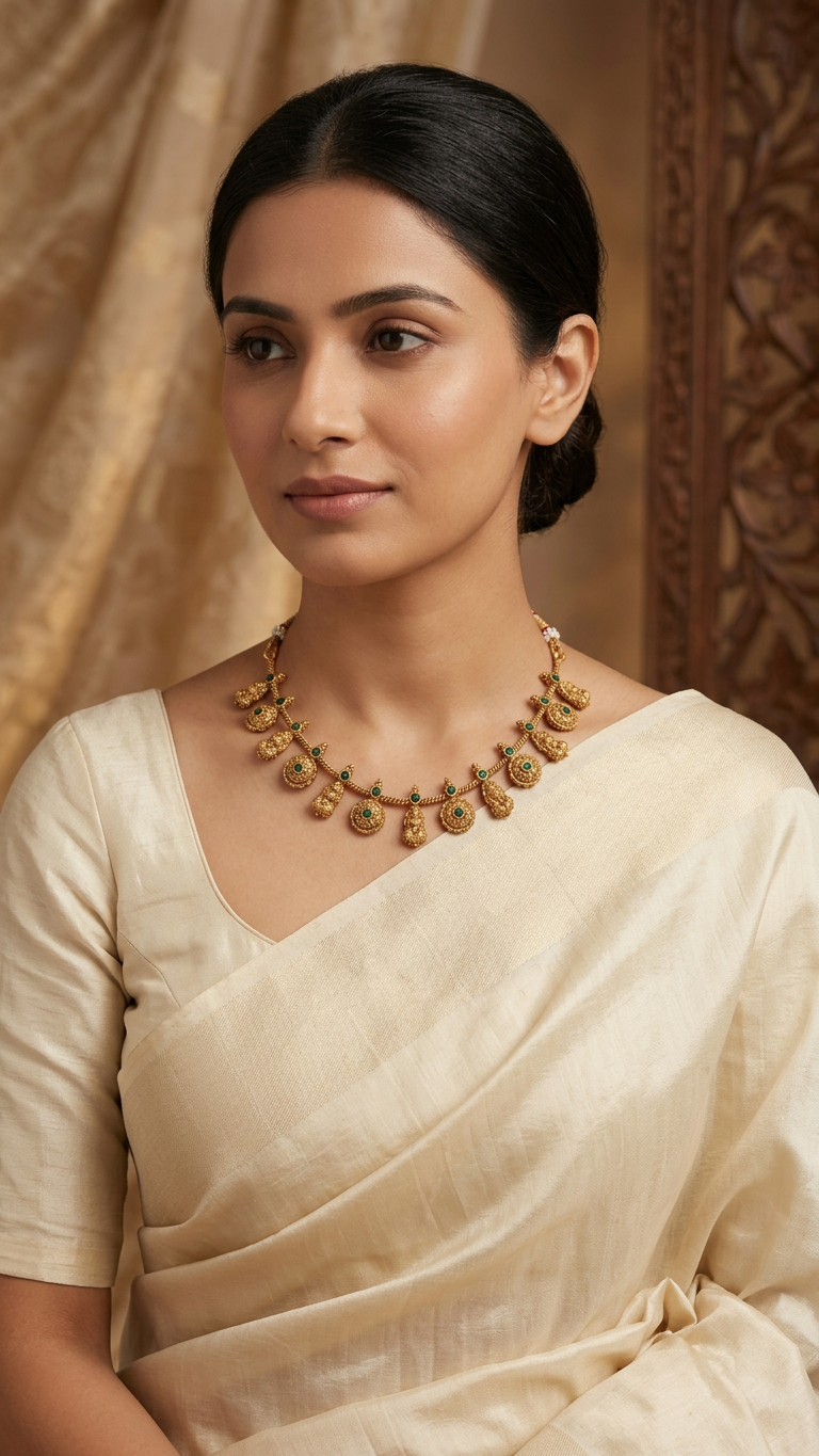 Traditional Matte Gold Lakshmi Heritage Temple Necklace Set