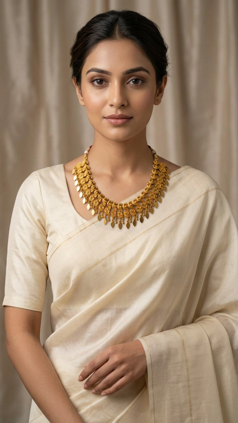 Traditional Matte Gold Floral Peacock Leaf Drop Necklace Set