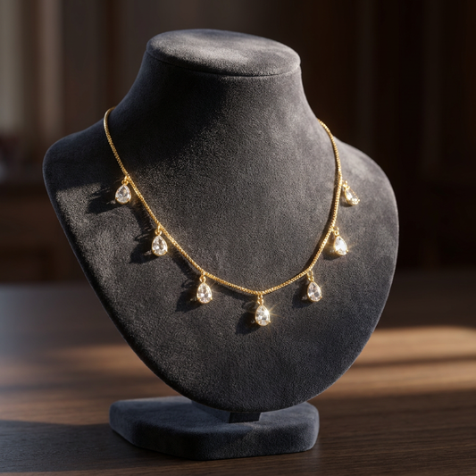 Thushara White Zircon Teardrop Gold Necklace