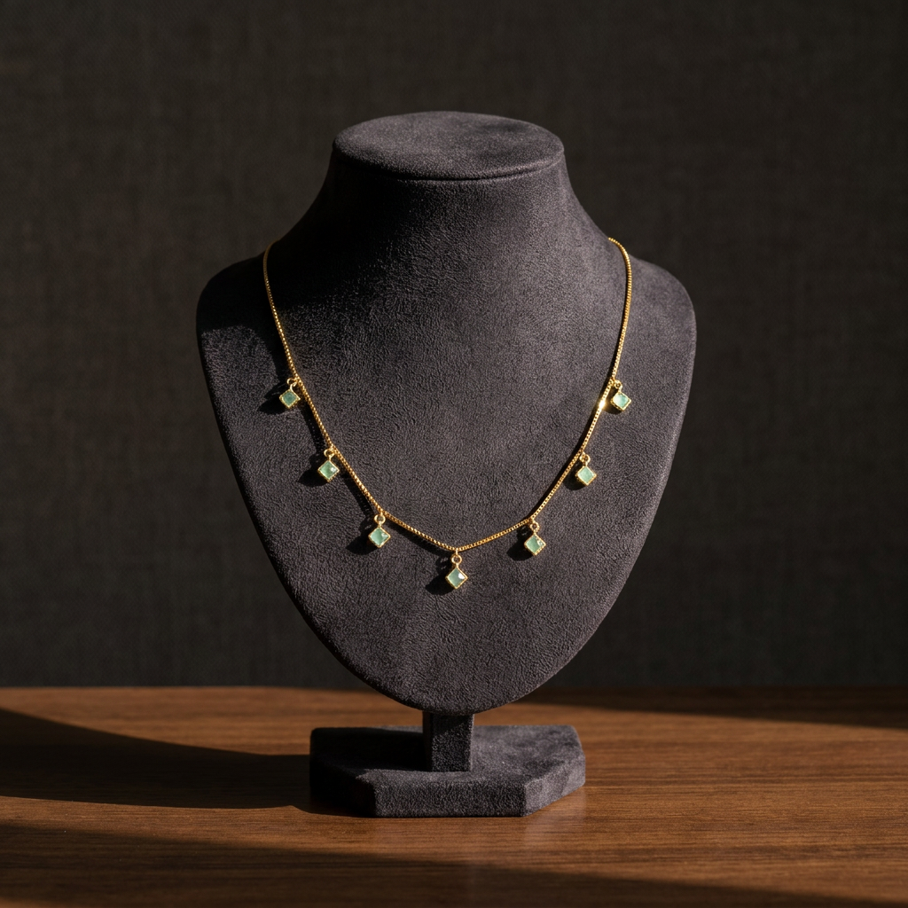 Harini Mint Green Geometric Gold Necklace