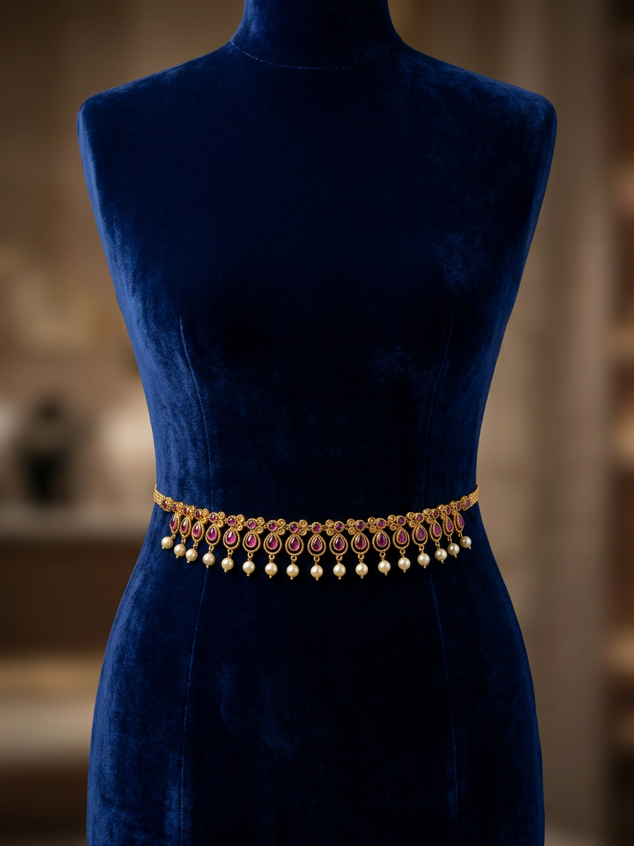 Classic Teardrop Ruby & Pearl Vaddanam